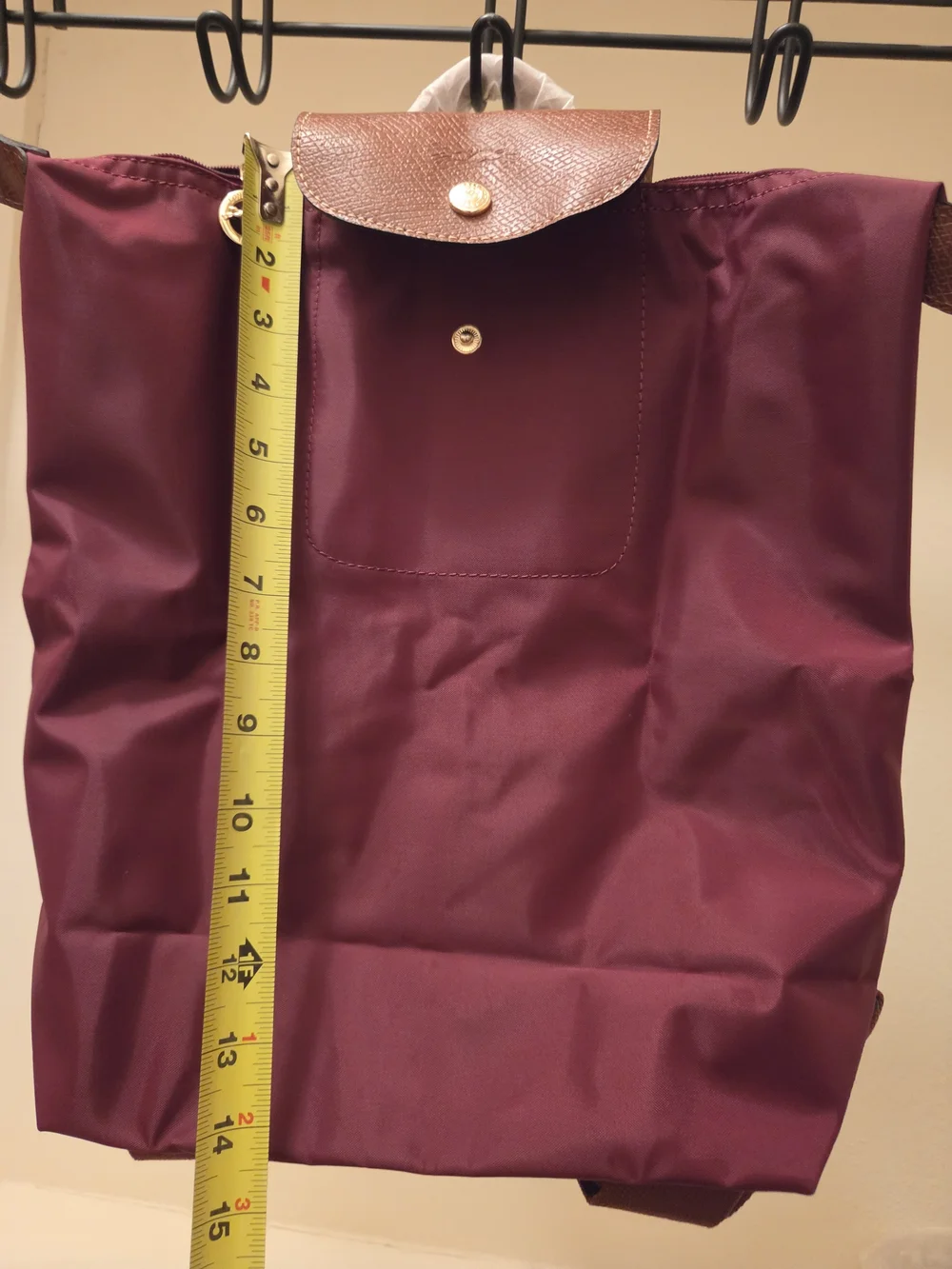 Longchamp Burgundy Nylon Backpack with Brown Leather Flap